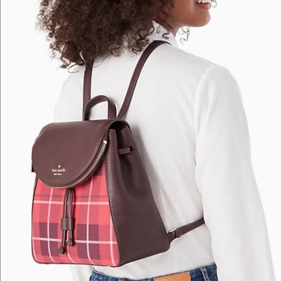 Kate Spade Leila Plaid Medium Flap Backpack - Picture 2 of 5